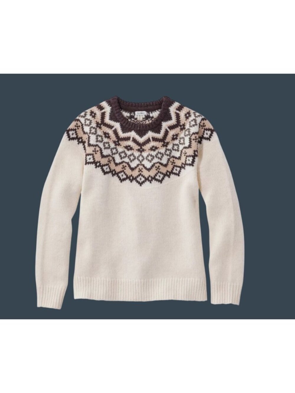 L.L. Bean Fair Isle Crewneck Sweater 100% Lambswool size Small petite neutral